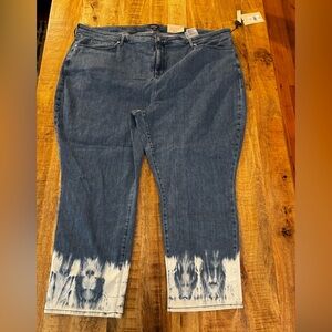 NYDJ Blue and White Straight Leg Jeans Sheri Slim ankle Cadena 28W NWT